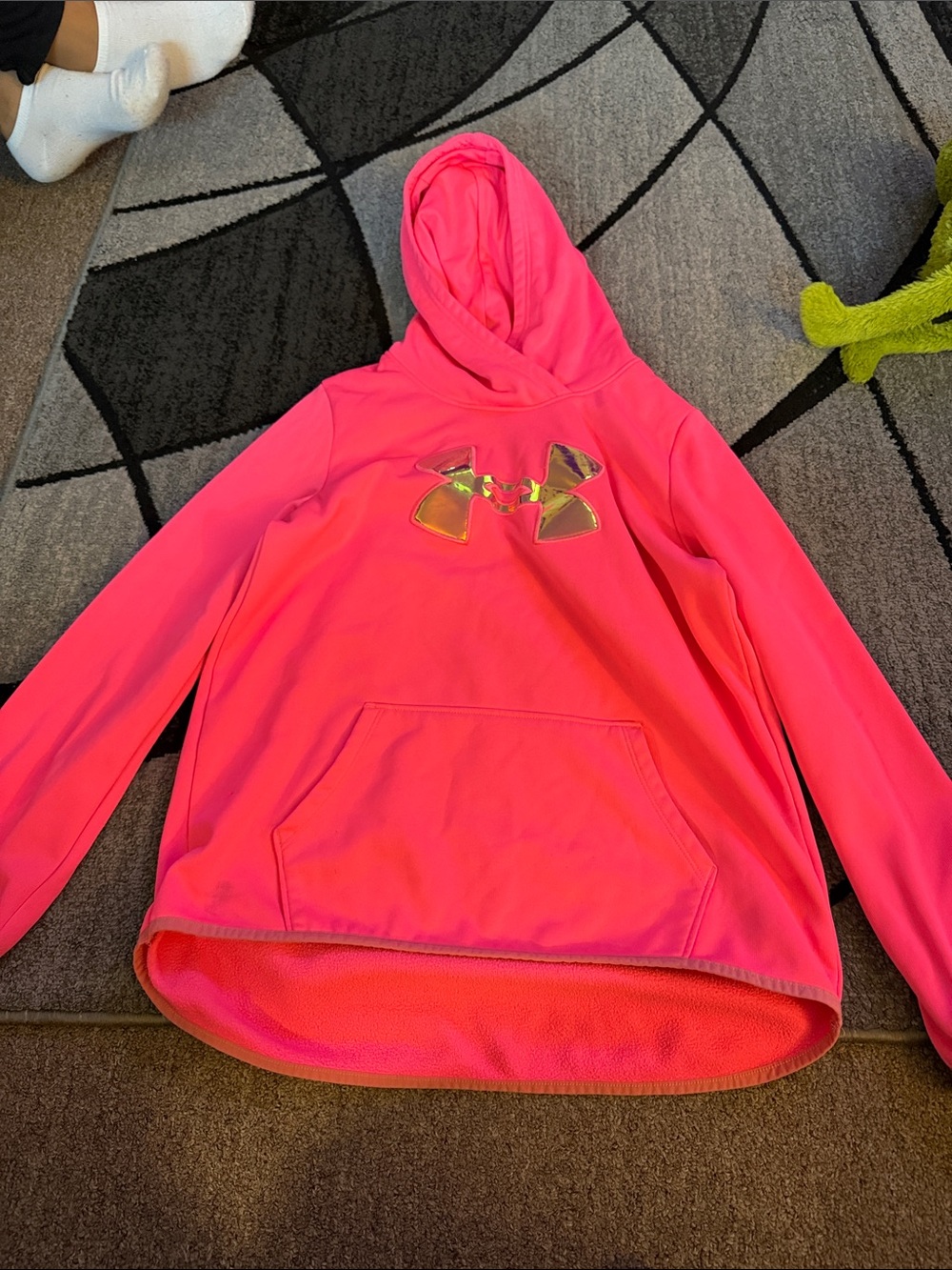 Under Armour Girls' Hot Pink Hoodie with Metallic Logo